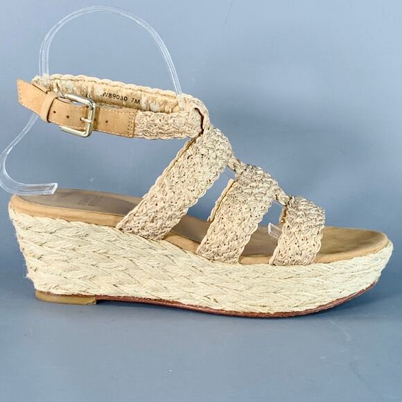 STUART WEITZMAN Size 7 Beige Natural Metallic Espadrille Sandals - Picture 2 of 13
